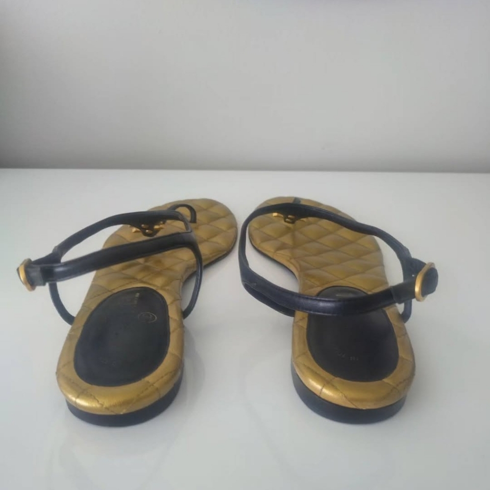 Chanel Black Gold CC Thong Flat Sandals - Picture 3 of 14